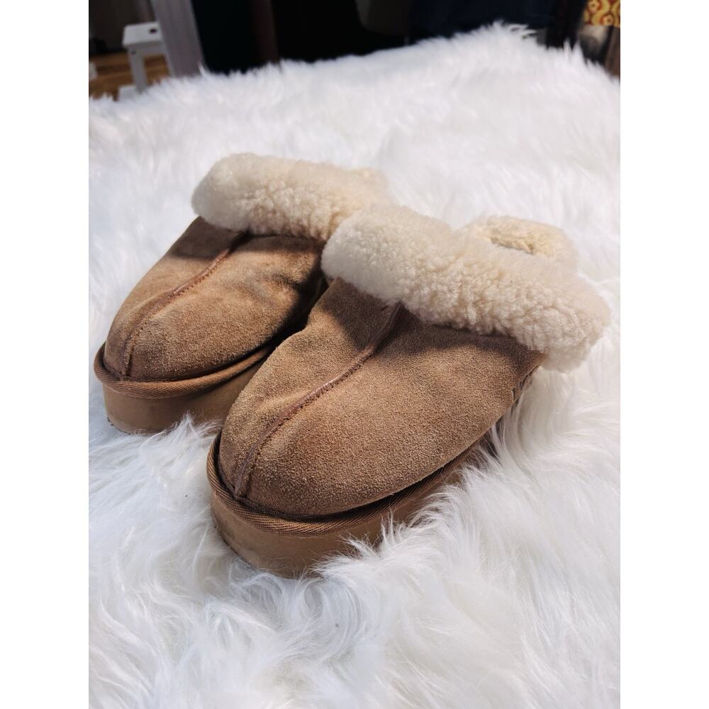 UGG DISQUETTE SLIDE CHESTNUT SHEARLING CUFF SANDALS US‎ 9